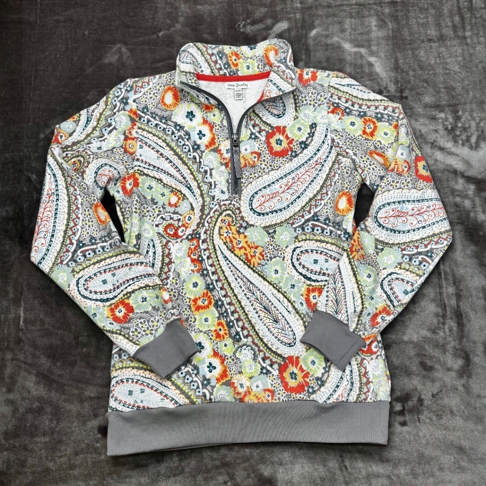 Vera Bradley XS Paisley Floral 1/4 Zip Pullover Gray Multi Jacket XS/TP